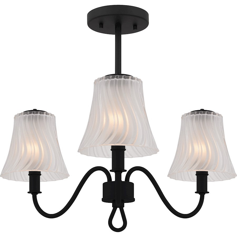 Quoizel McKinney 3Lt Semi-Flush, Black/Clear/Sandblasted/Swirl - MCK1722MBK
