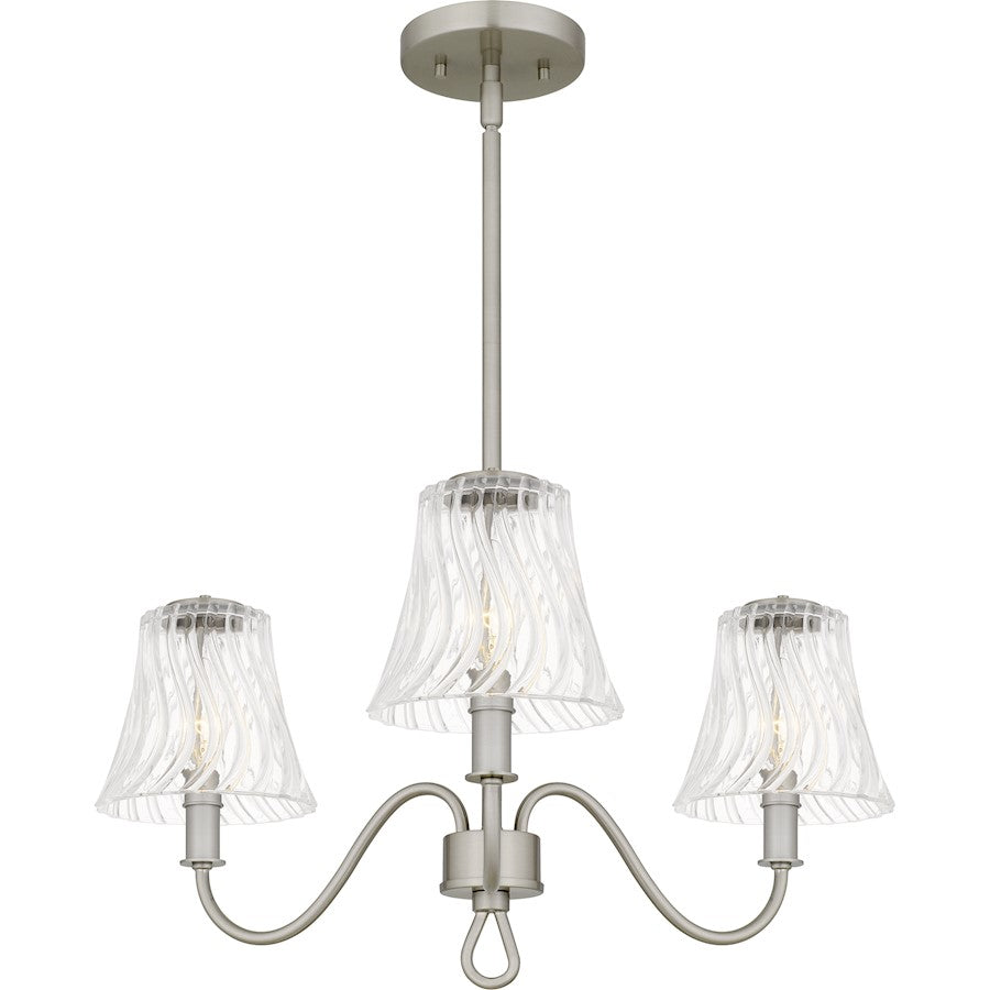 Quoizel McKinney 3Light Chandelier, Brushed Nickel/Clear Swirl Glass - MCK5022BN