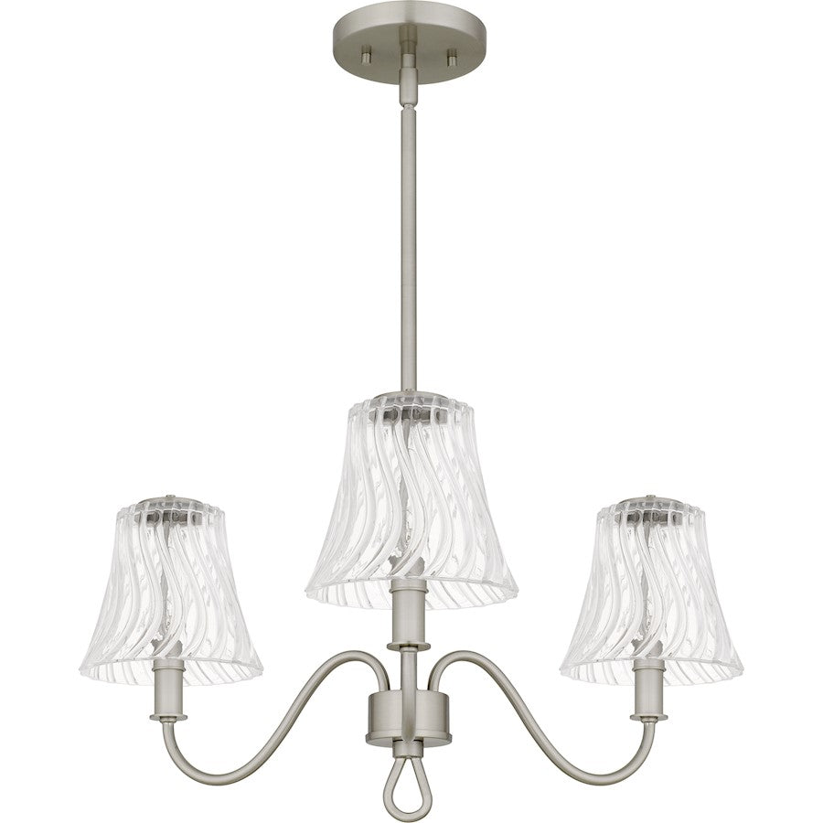 McKinney 3Light Chandelier, Brushed Nickel/Clear Swirl Glass