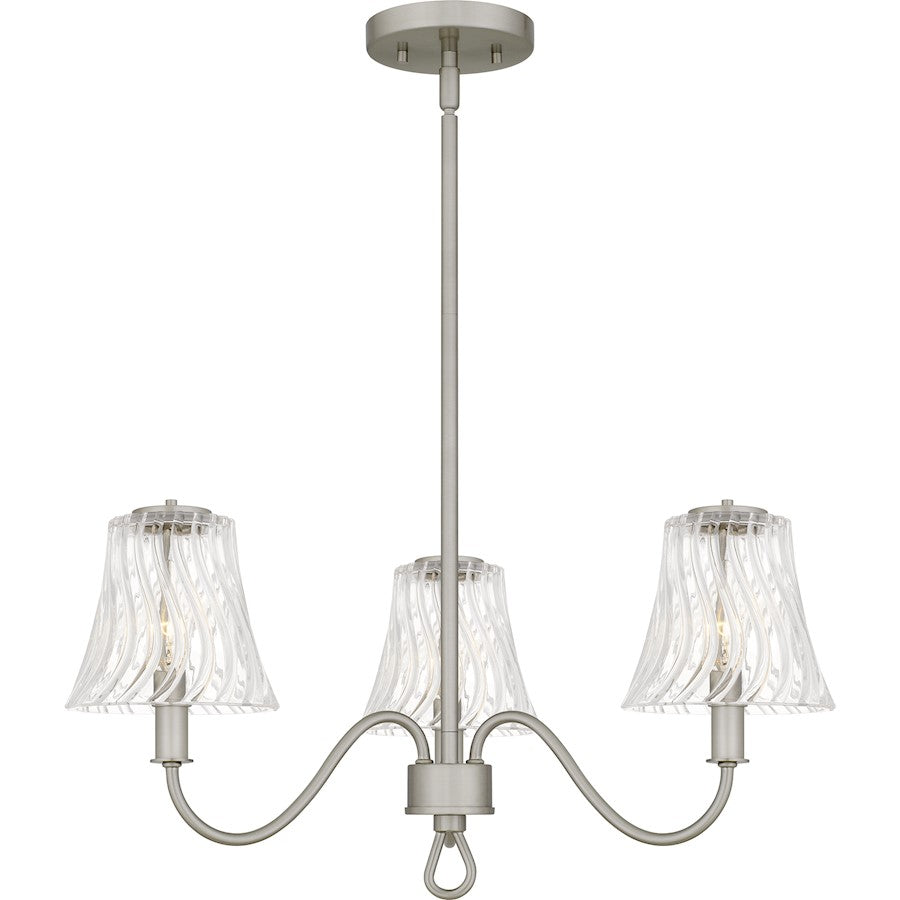 McKinney 3Light Chandelier, Brushed Nickel/Clear Swirl Glass