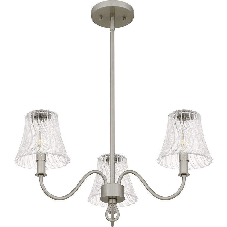 McKinney 3Light Chandelier, Brushed Nickel/Clear Swirl Glass