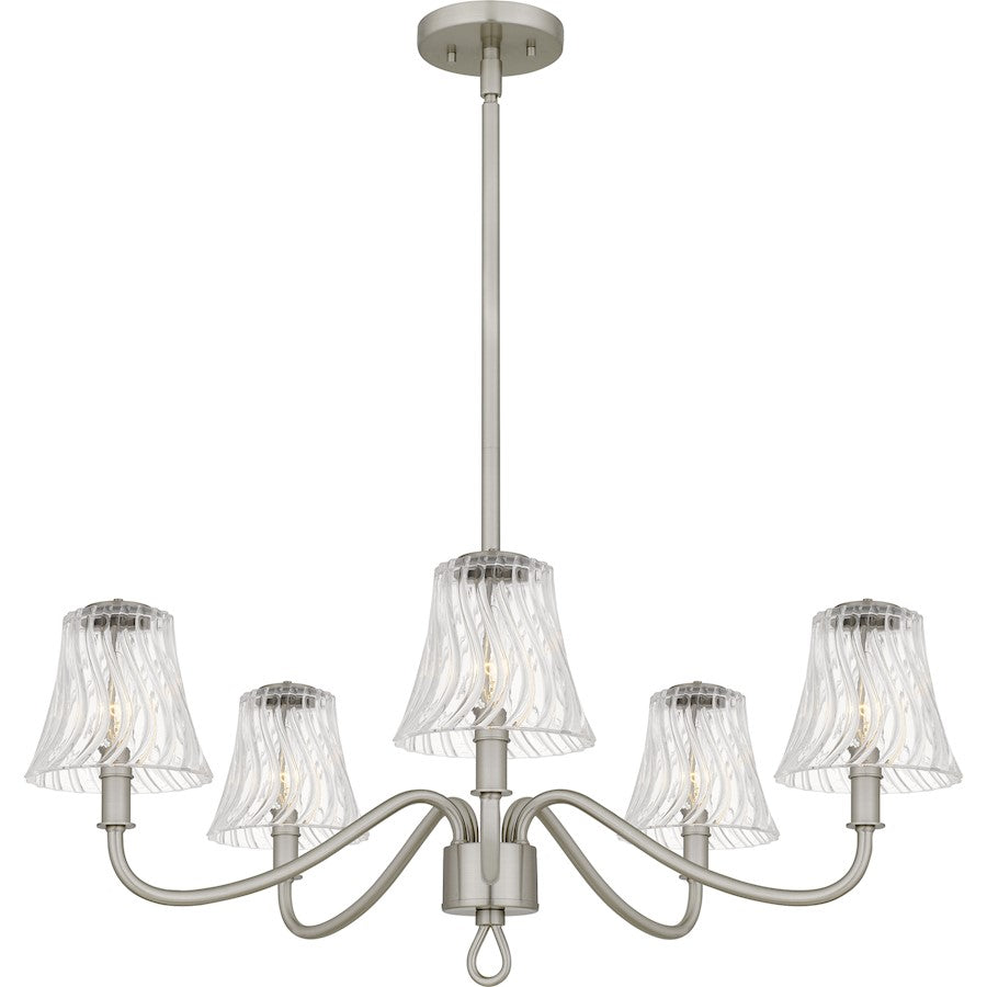 Quoizel McKinney 5Light Chandelier, Brushed Nickel/Clear Swirl Glass - MCK5030BN