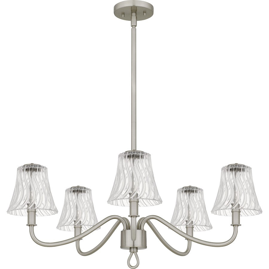 McKinney 5Light Chandelier, Brushed Nickel/Clear Swirl Glass