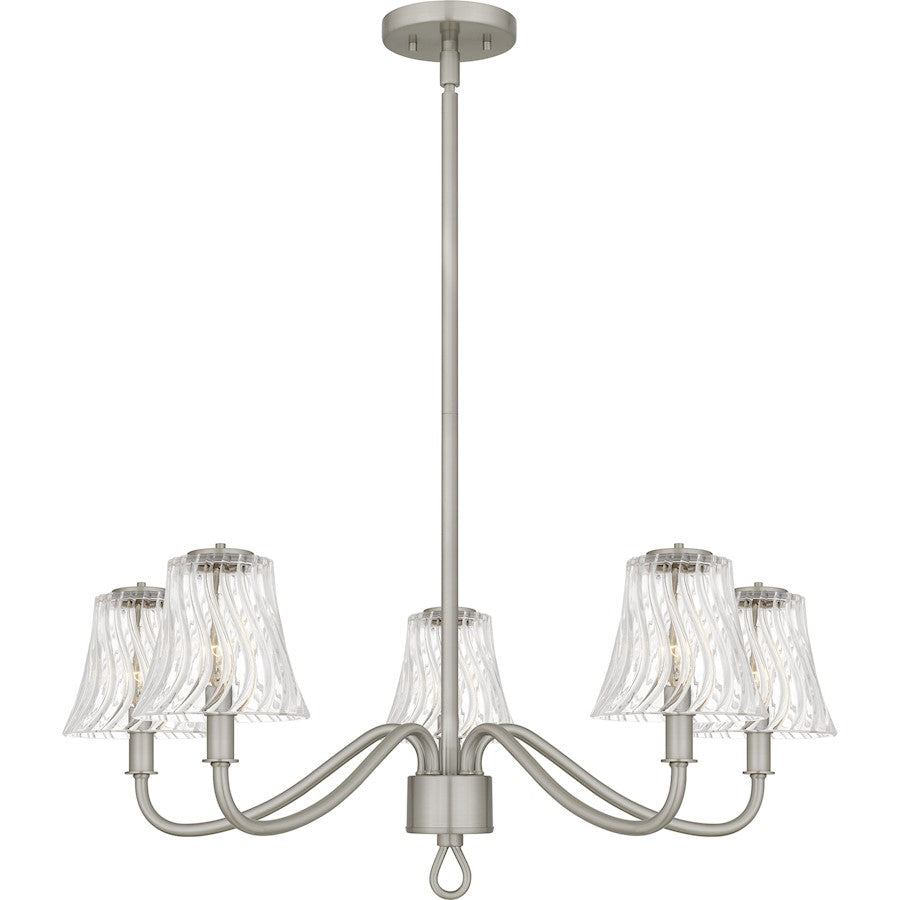McKinney 5Light Chandelier, Brushed Nickel/Clear Swirl Glass