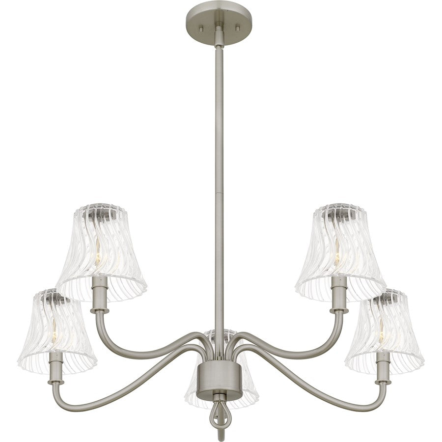 McKinney 5Light Chandelier, Brushed Nickel/Clear Swirl Glass