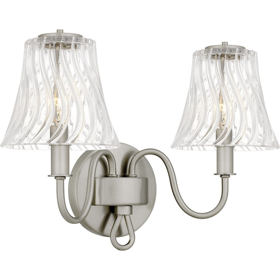 McKinney 2Light Bath Light, Brushed Nickel/Clear Swirl Glass