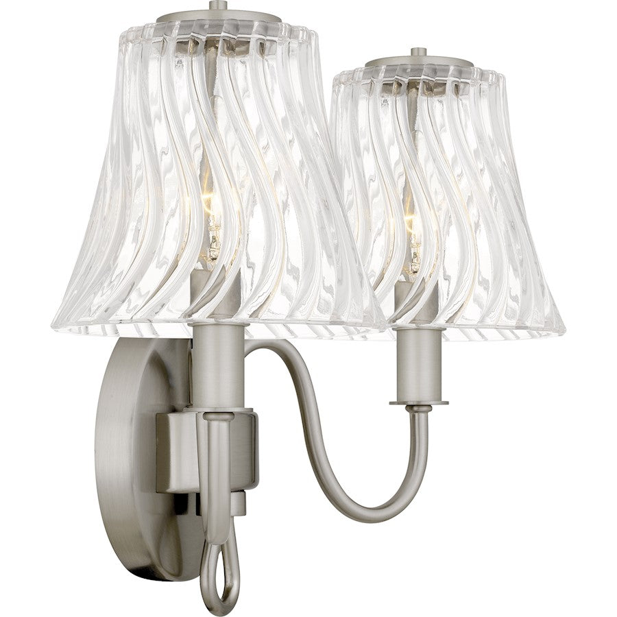 McKinney 2Light Bath Light, Brushed Nickel/Clear Swirl Glass