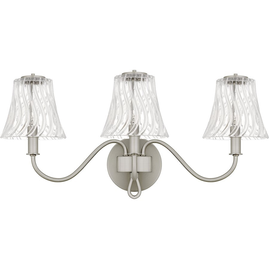 McKinney 3Light Bath Light, Brushed Nickel/Clear Swirl Glass