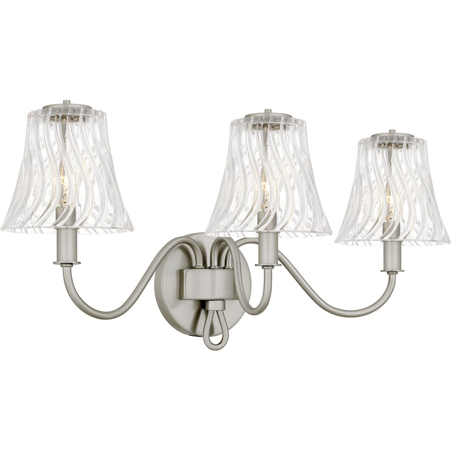 McKinney 3Light Bath Light, Brushed Nickel/Clear Swirl Glass