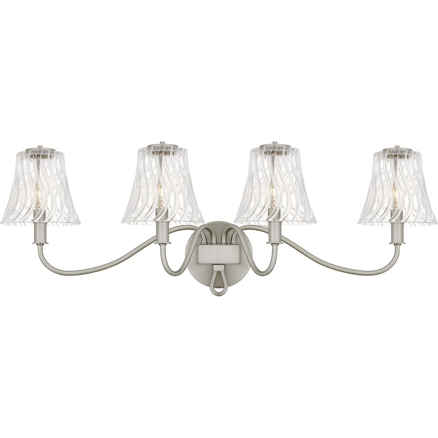 Quoizel McKinney 4Light Bath Light, Brushed Nickel/Clear Swirl Glass - MCK8631BN
