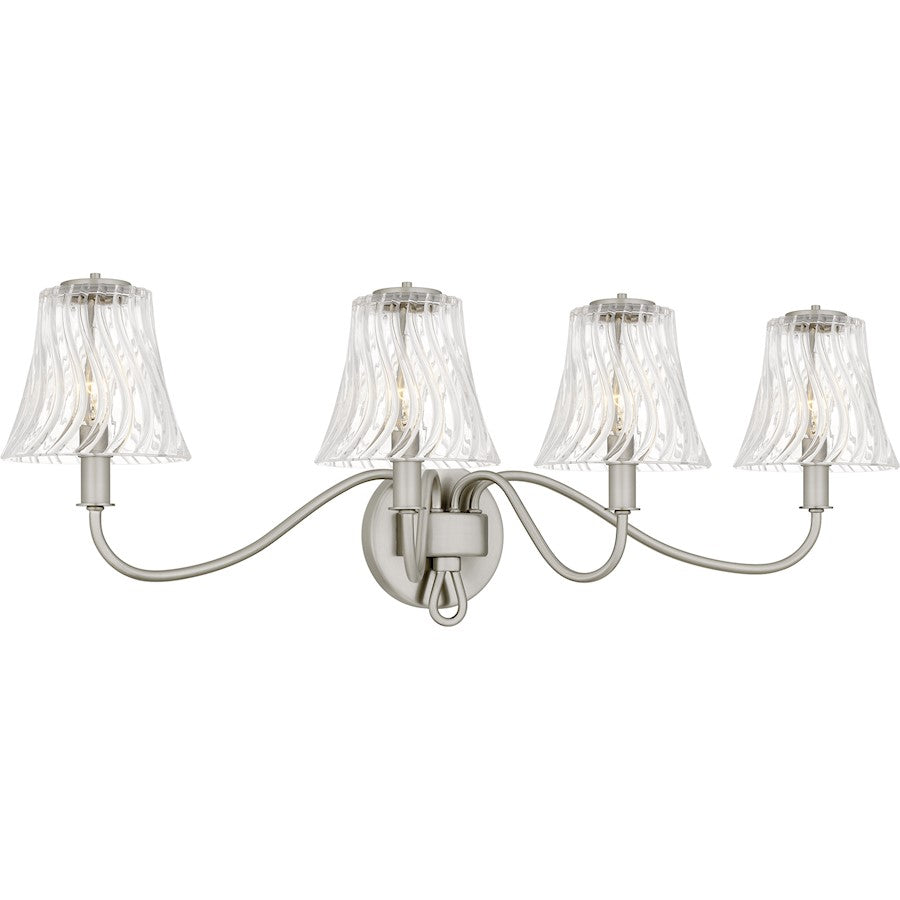 McKinney 4Light Bath Light, Brushed Nickel/Clear Swirl Glass