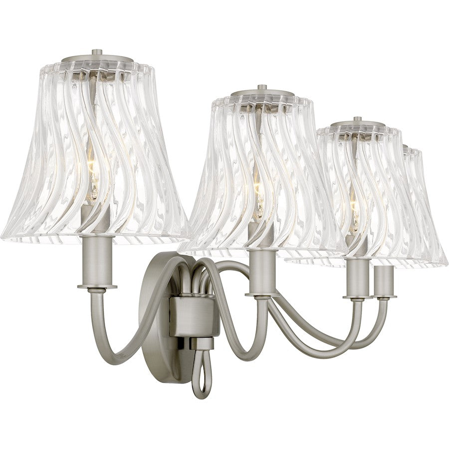 McKinney 4Light Bath Light, Brushed Nickel/Clear Swirl Glass
