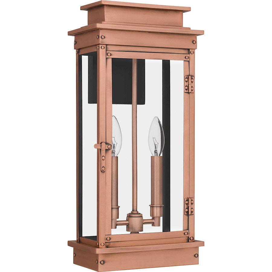 Noelle 2 Light 19" Outdoor Wall Lantern, Aged Copper/Glass
