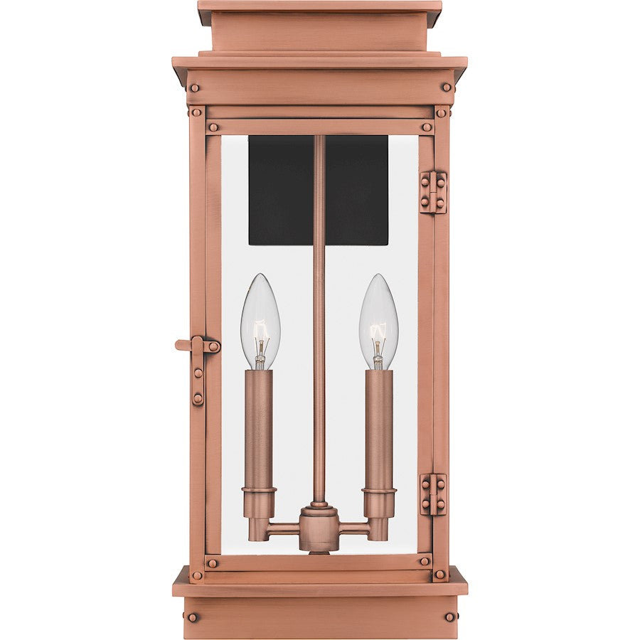 Noelle 2 Light 19" Outdoor Wall Lantern, Aged Copper/Glass