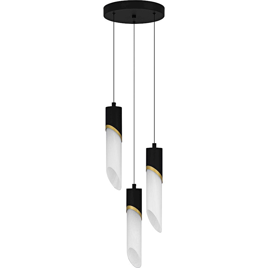 Alys 3Light Pendant, Matte Black/Alabaster Glass