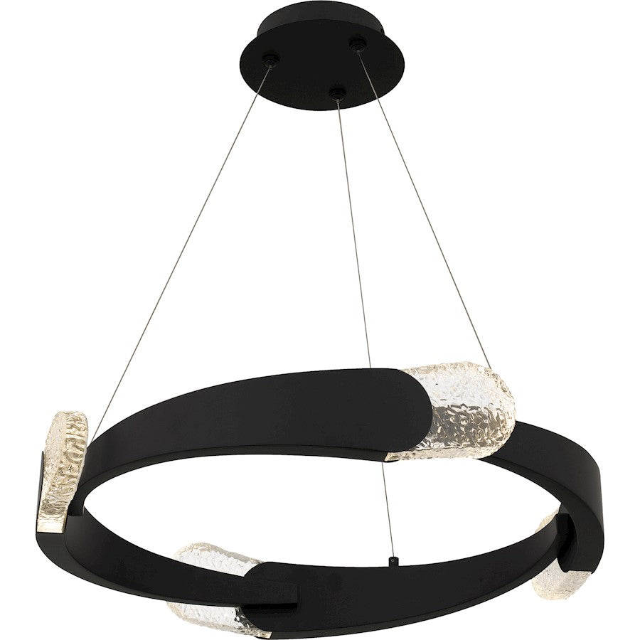 Saffron LED 24" Pendant, Matte Black/Clear Textured Glass