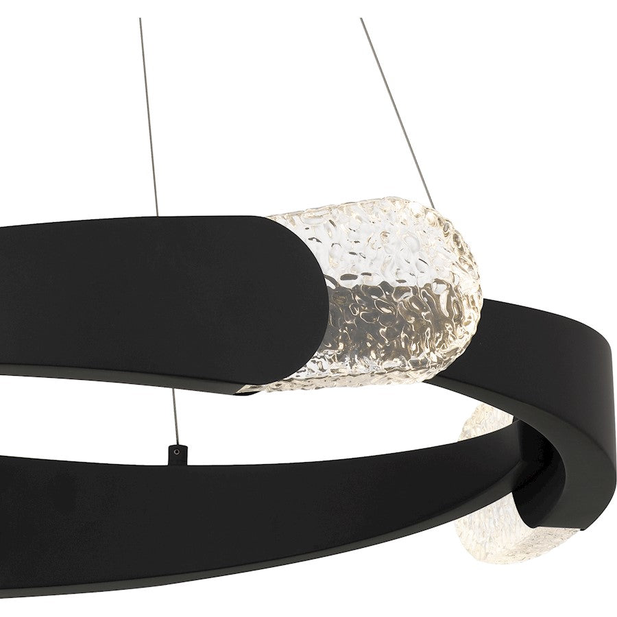 Saffron LED 24" Pendant, Matte Black/Clear Textured Glass