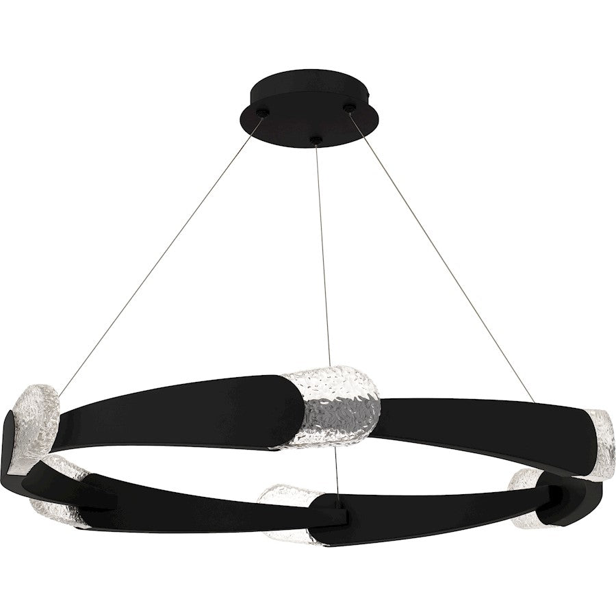 Saffron LED 34" Pendant, Matte Black/Clear Textured Glass