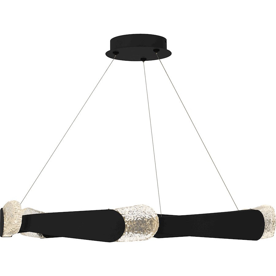 Saffron LED 34" Pendant, Matte Black/Clear Textured Glass