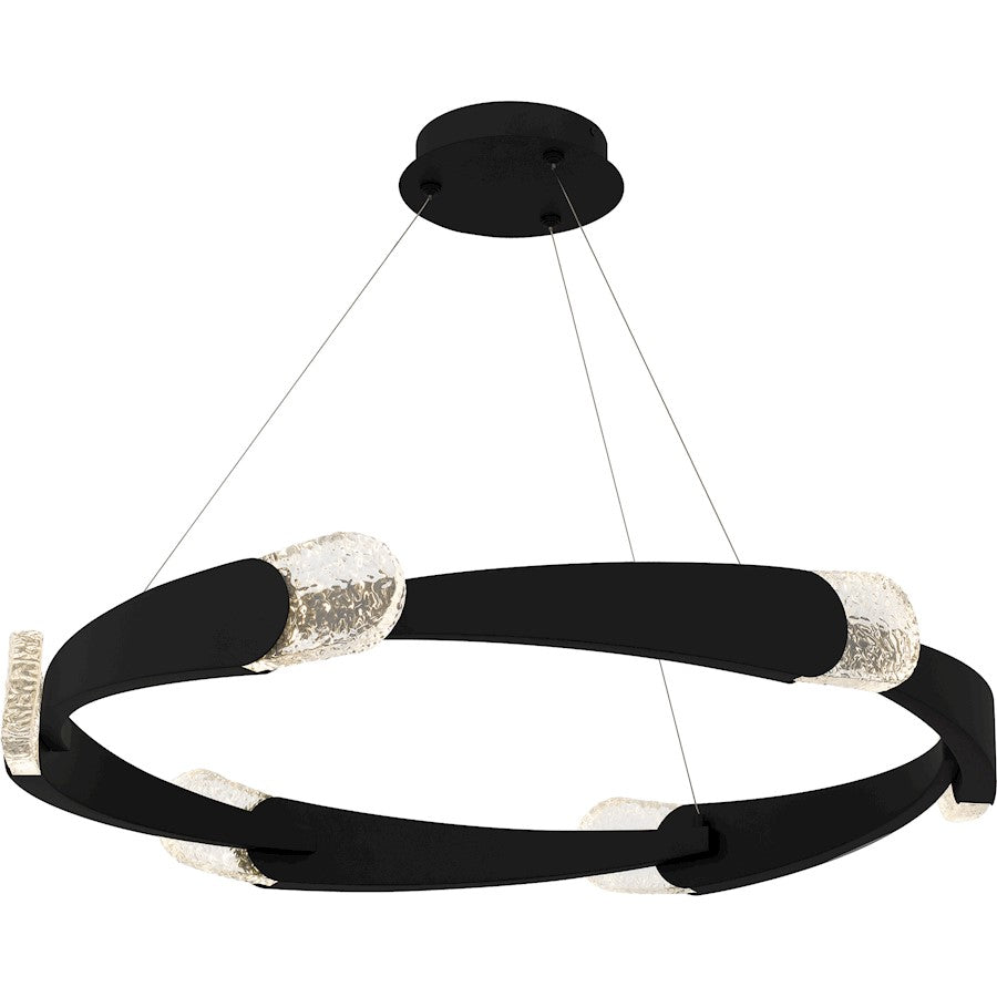 Saffron LED 34" Pendant, Matte Black/Clear Textured Glass