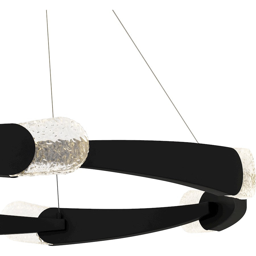 Saffron LED 34" Pendant, Matte Black/Clear Textured Glass
