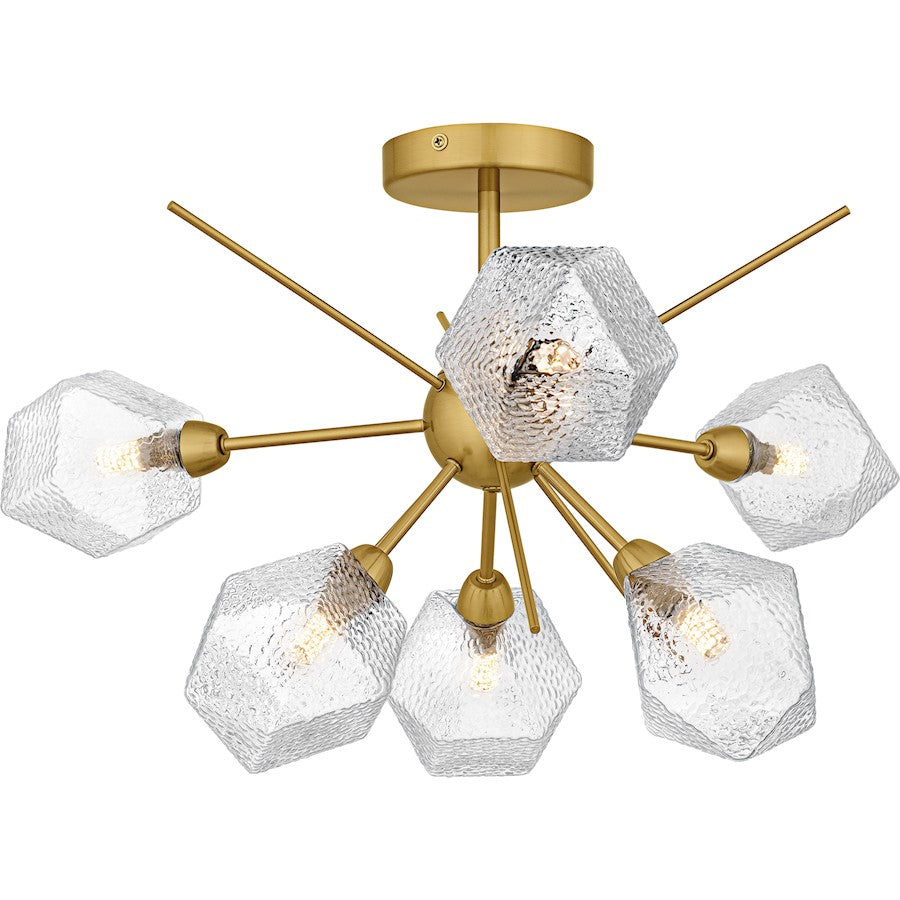 Salvador 6Lt Semi-Flush Mount, Gold/Clear Textured