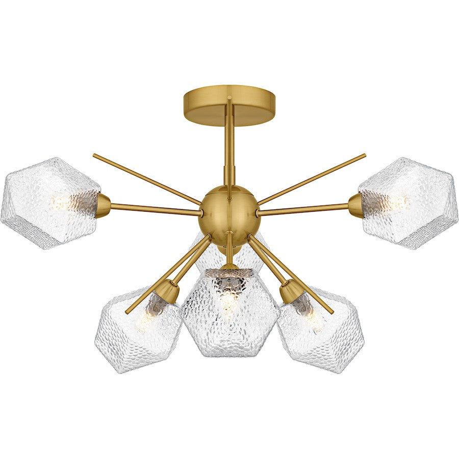 Salvador 6Lt Semi-Flush Mount, Gold/Clear Textured
