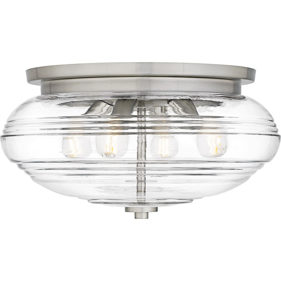 Gatonby 4Lt Flush Mount, Nickel/Clear Ribbed