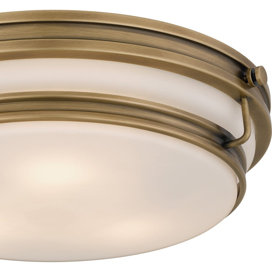 Grafton 3Lt Flush Mount, Weathered Brass/Opal Etched