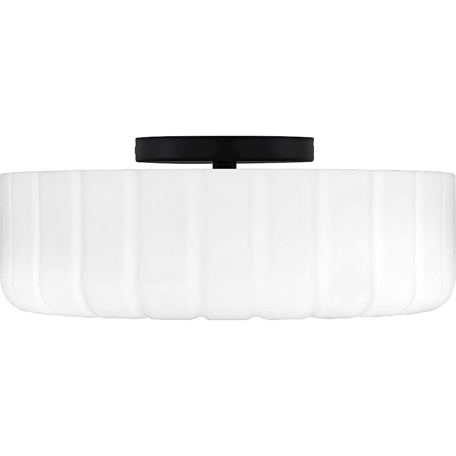 Oberman 3Lt Flush Mount, Black/Opal Etched Ribbed