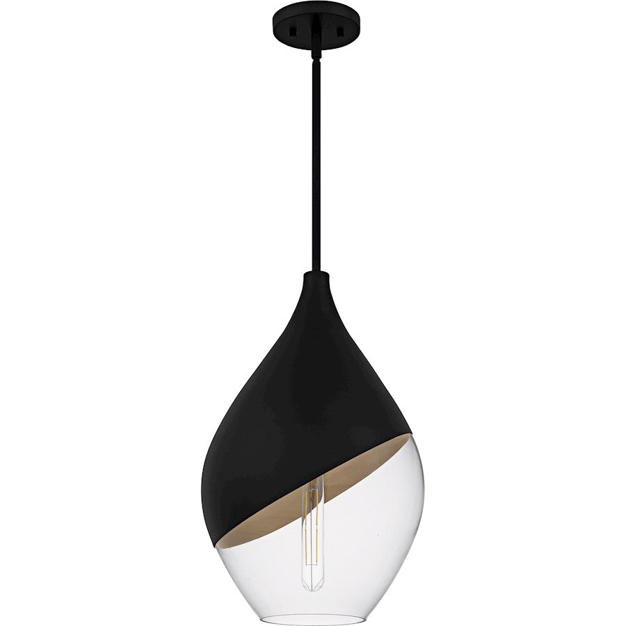 Drover 1Light Pendant, Matte Black/Clear Glass