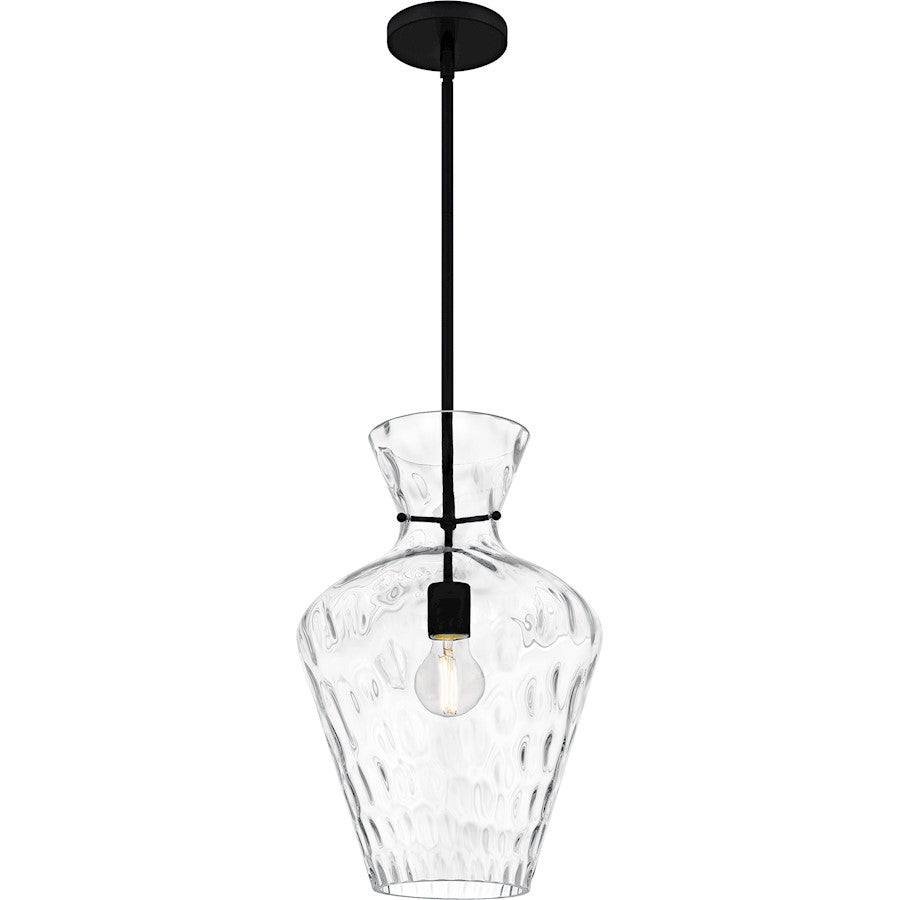 Quoizel Hollis 1Light Pendant, Matte Black/Clear Water Glass - QMP6806MBK