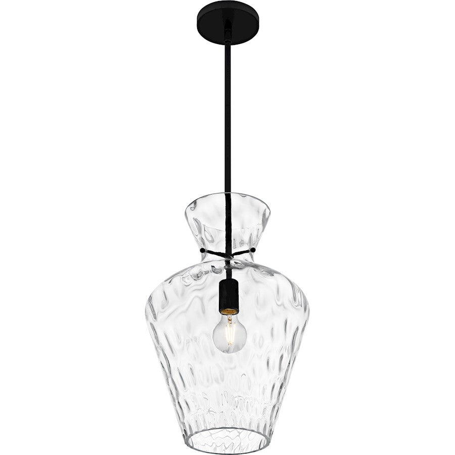Hollis 1Light Pendant, Matte Black/Clear Water Glass