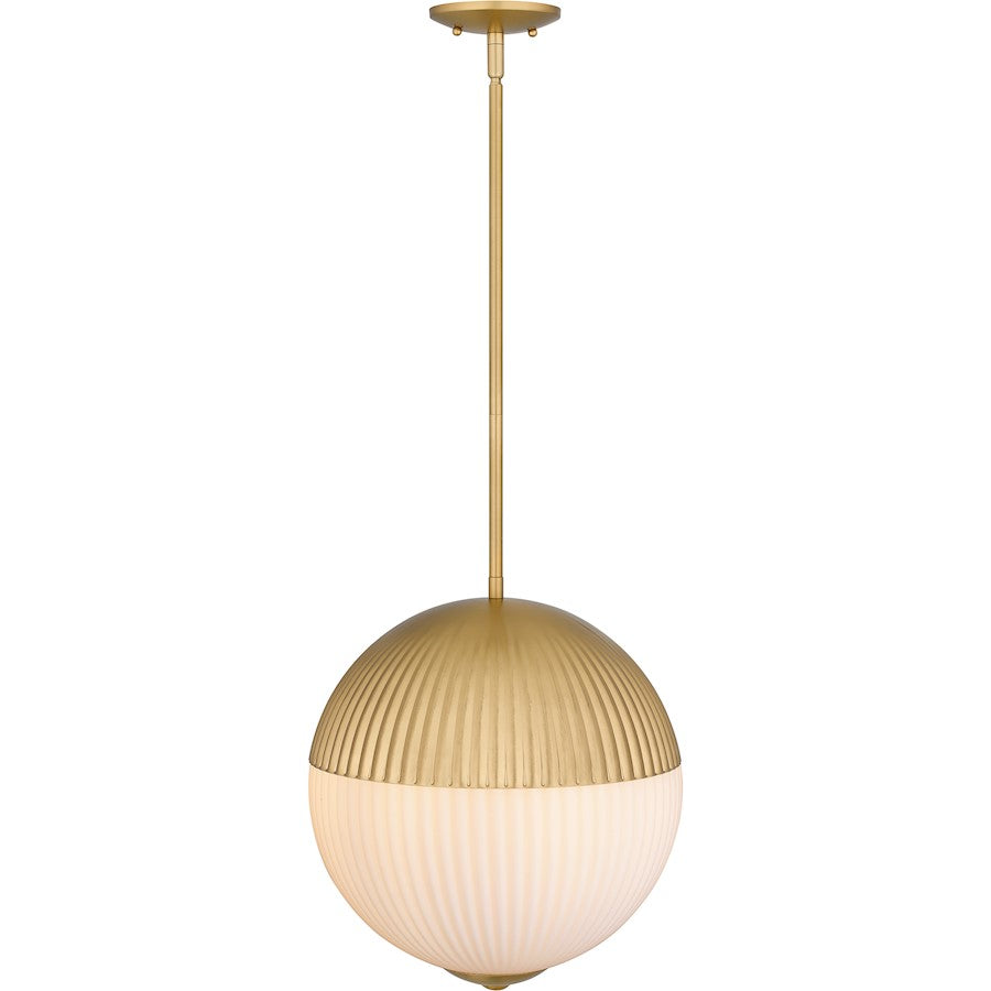 Mia 2 Light Pendant, Brushed Gold/Opal Etched Ribbed Glass