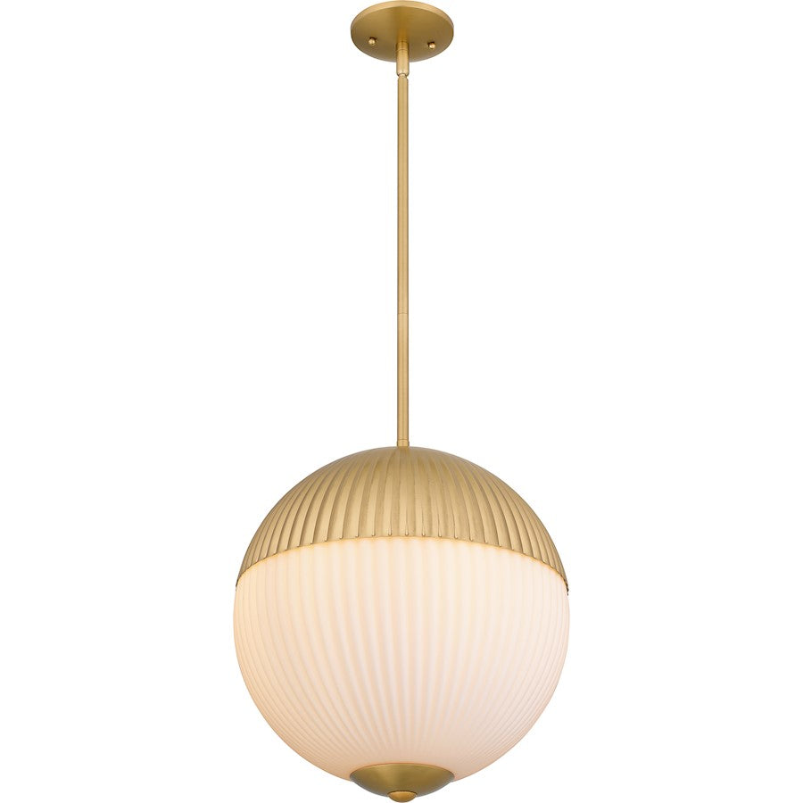 Mia 2 Light Pendant, Brushed Gold/Opal Etched Ribbed Glass