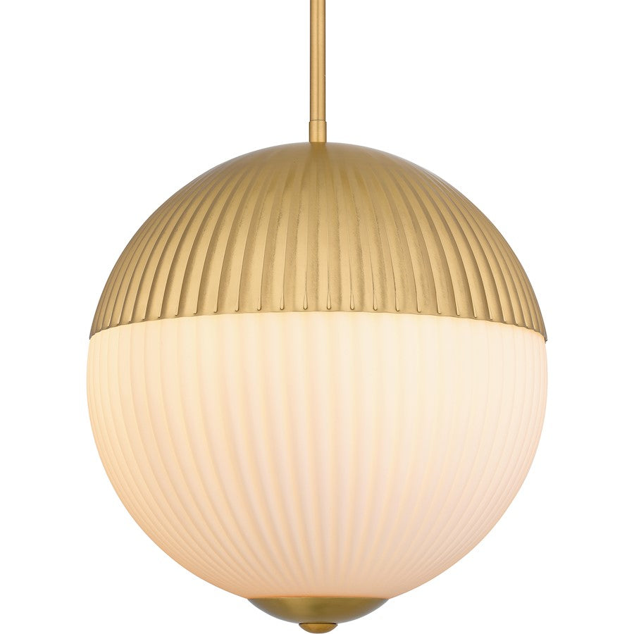 Mia 2 Light Pendant, Brushed Gold/Opal Etched Ribbed Glass