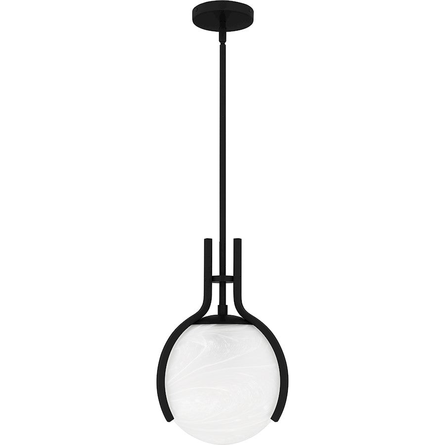 Orbit 1 Light Pendant, Matte Black/Alabaster Glass