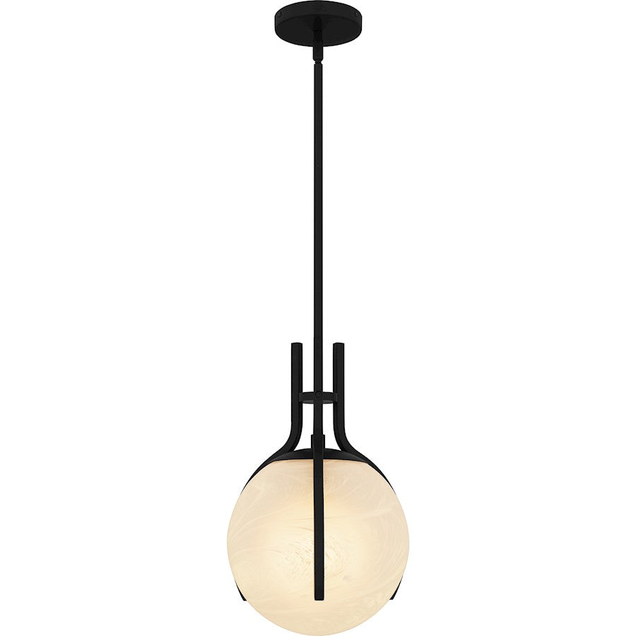 Orbit 1 Light Pendant, Matte Black/Alabaster Glass