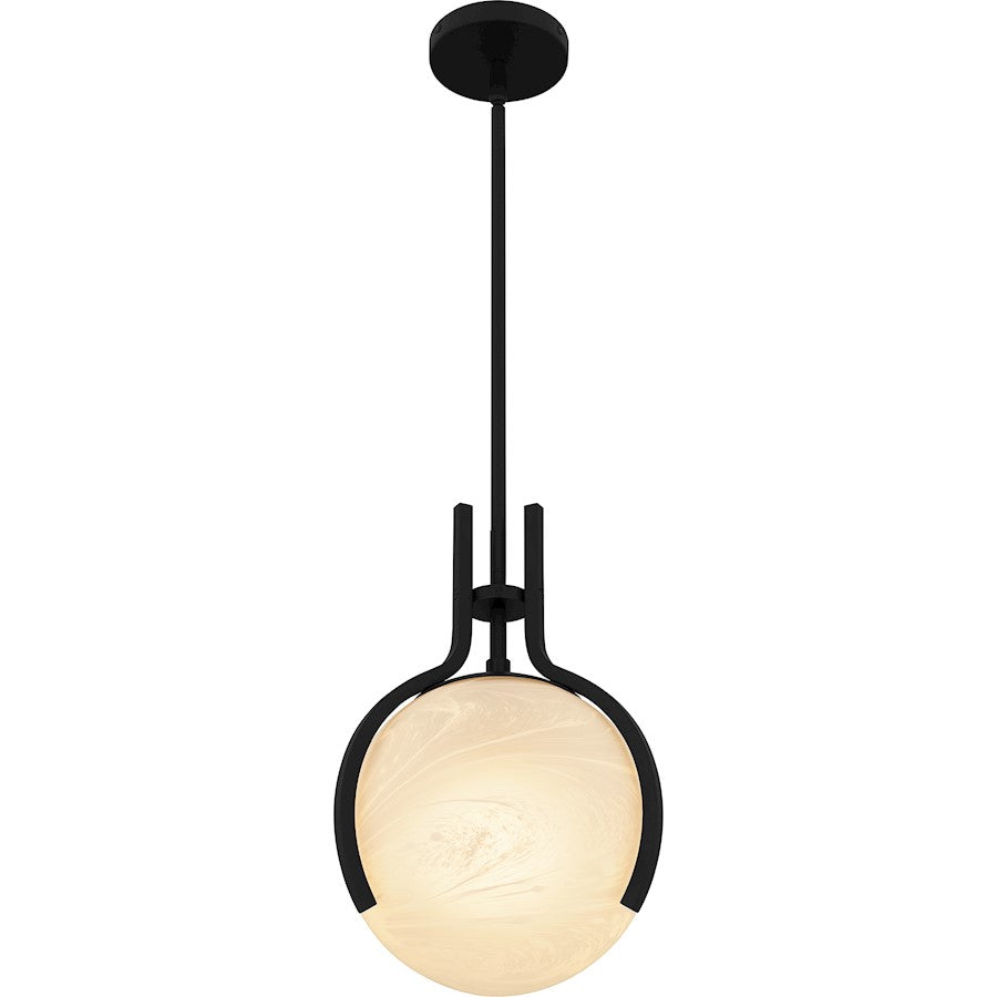 Orbit 1 Light Pendant, Matte Black/Alabaster Glass