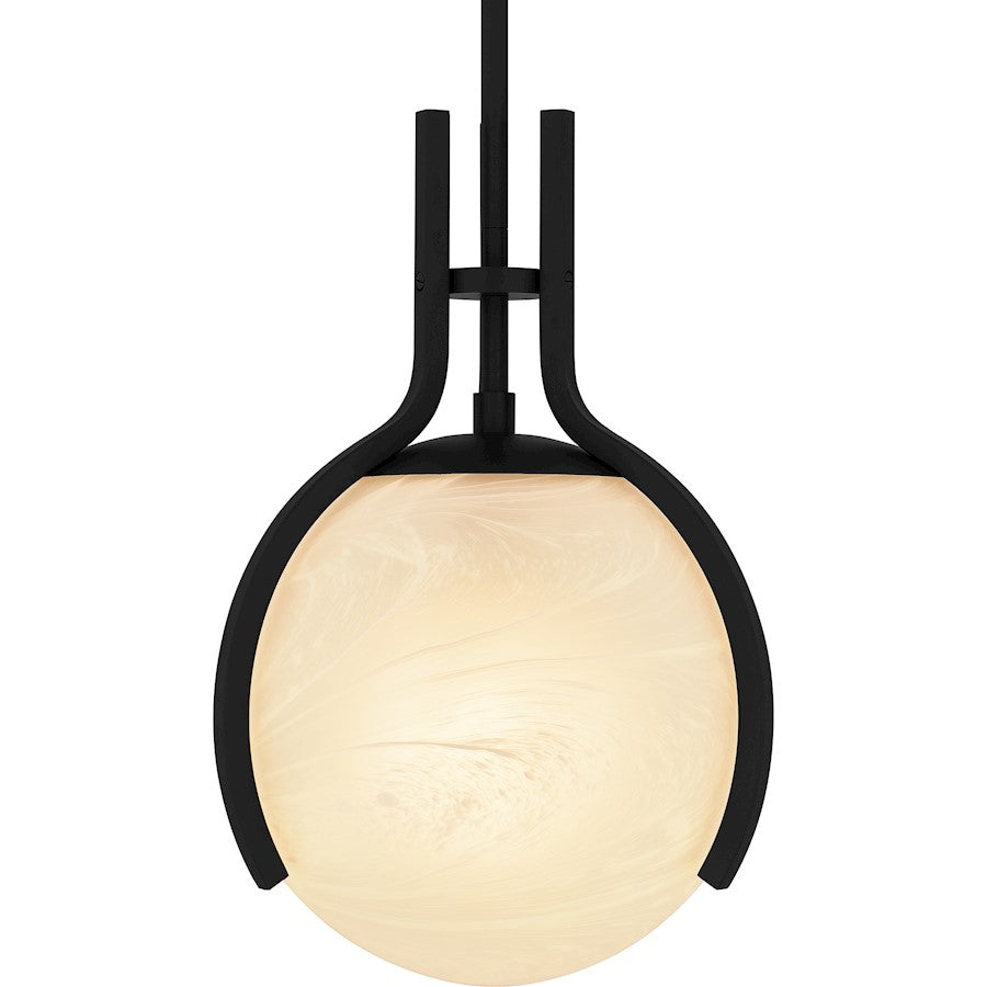 Orbit 1 Light Pendant, Matte Black/Alabaster Glass