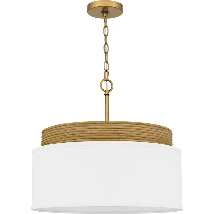 Malia 4 Light Pendant, Brushed Gold/White Linen Fabric