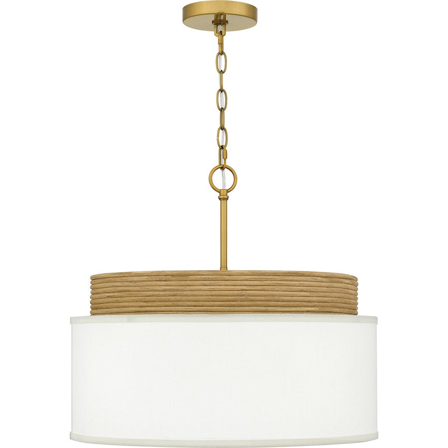 Malia 4 Light Pendant, Brushed Gold/White Linen Fabric