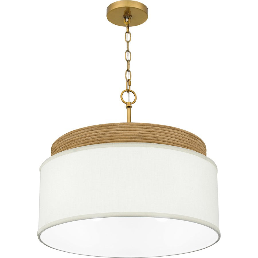 Malia 4 Light Pendant, Brushed Gold/White Linen Fabric