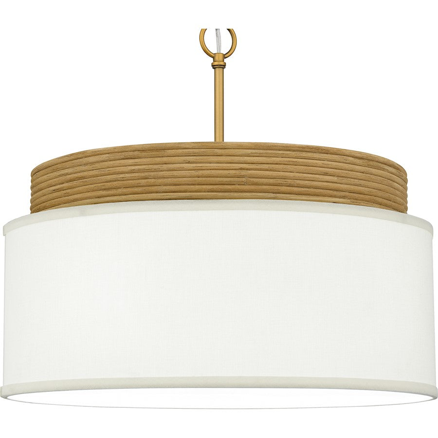 Malia 4 Light Pendant, Brushed Gold/White Linen Fabric