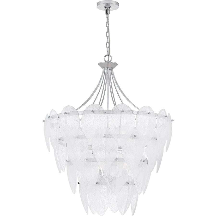 Lilestone 7Light Pendant, Silver Leaf/Clear Seedy Glass