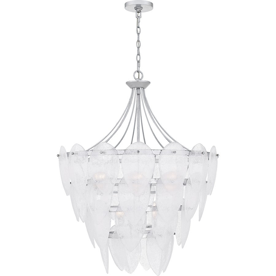 Lilestone 7Light Pendant, Silver Leaf/Clear Seedy Glass