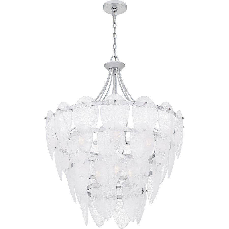 Lilestone 7Light Pendant, Silver Leaf/Clear Seedy Glass