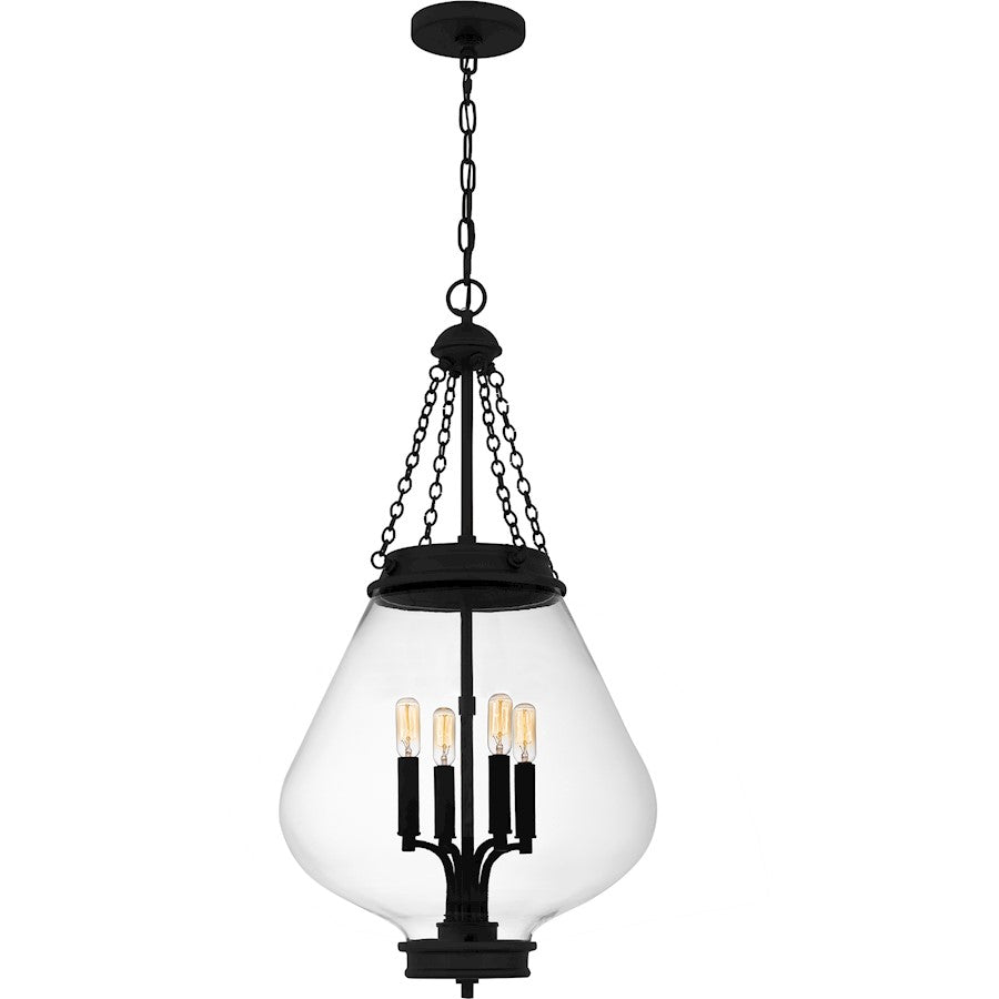 Quoizel Wallace 4Light Pendant, Matte Black/Clear Glass - QP6803MBK