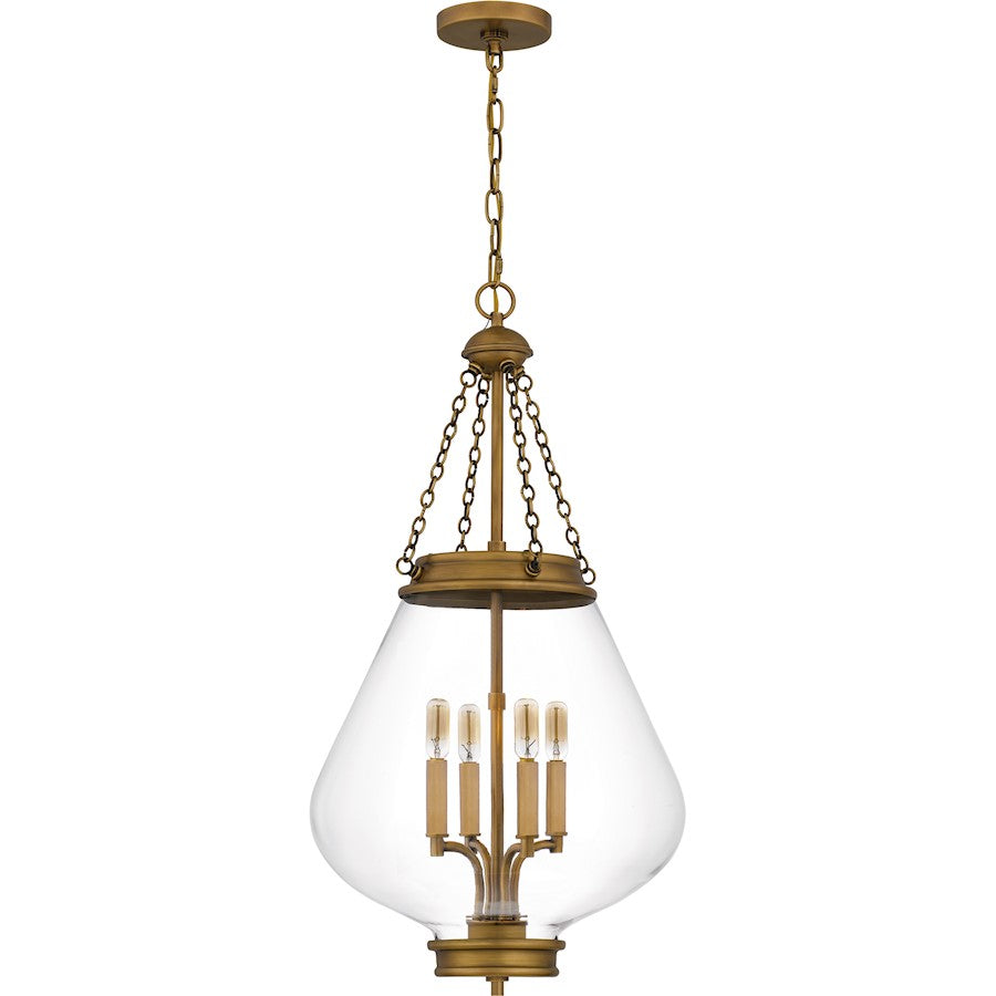 Wallace 4Light Pendant, Weathered Brass/Clear Glass