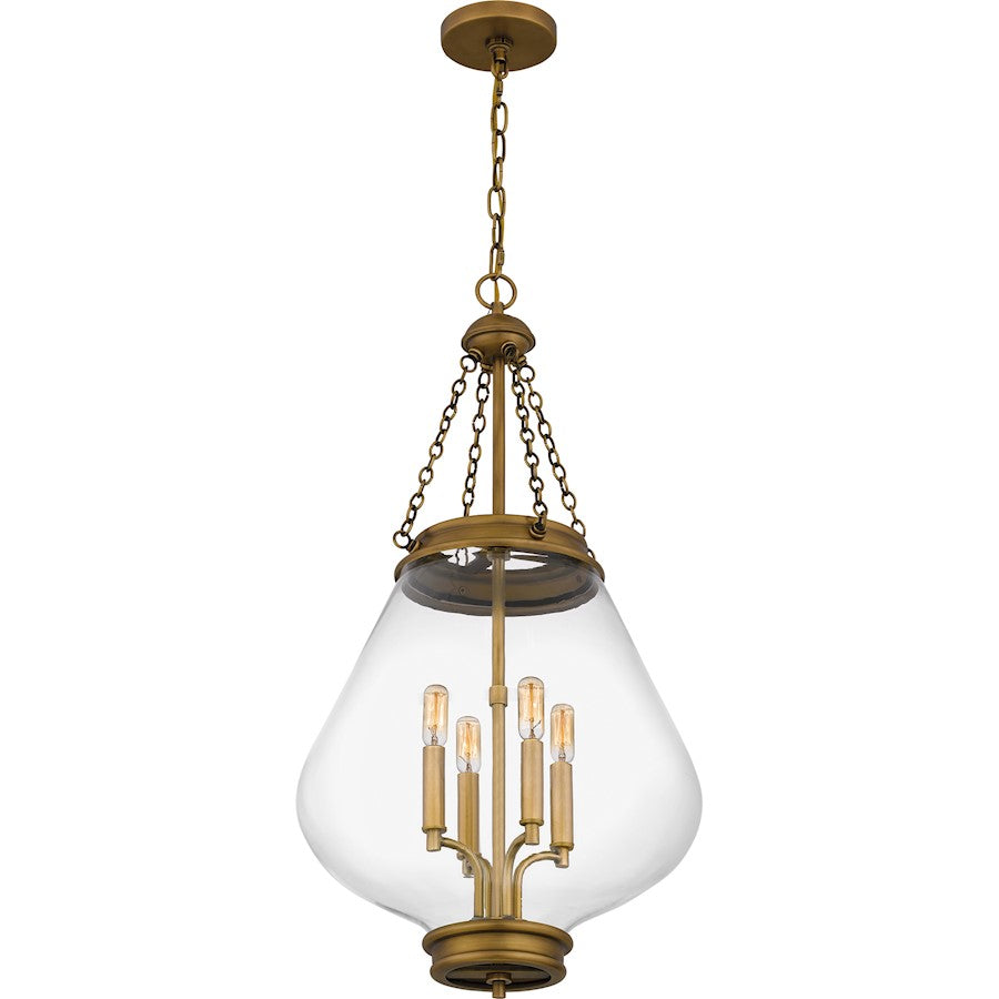 Wallace 4Light Pendant, Weathered Brass/Clear Glass